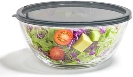 5 Quart Deep Big Glass Bowl with Lid,10 Inch Large Glass Mixing Bowl
