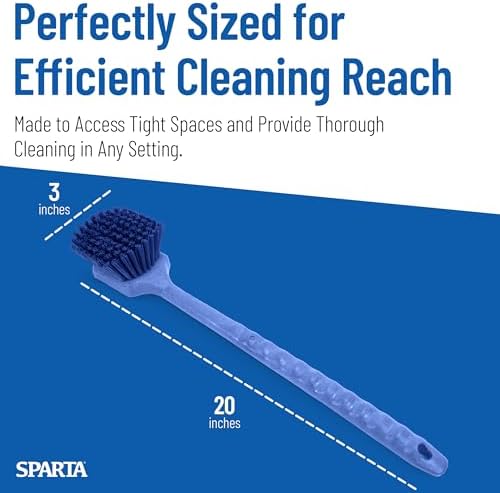 SPARTA 20" Floater Scrub Brush with Long Handle, Oil-Resistant Polyester Bristles, Multiple Trim Angles, Foam-Injected Polymer Block, Commercial Cleaning Tool, Blue, Pack of 6