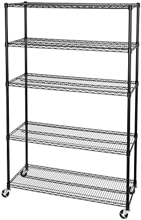 UltraDurable 5-Tier NSF Steel Wire Shelving, 48"W x 18"D x 75"H, Black