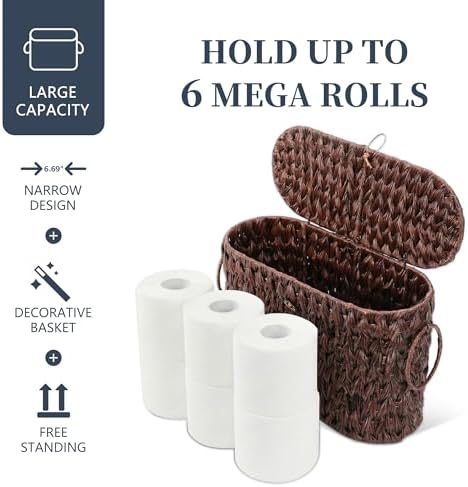 Coeusy Toilet Paper Basket with Lid, Wicker Basket for Bathroom Organizer