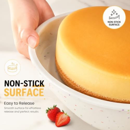 Vinino 8 Inch Silicone Cake Pan, 3 Pack Round Baking Mold with Metal Frame