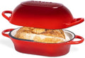 Dutch Oven For Sourdough Bread Baking – Enamelled Cast Iron Bread Loaf Pot – Oven Safe Non Stick Bread Pot – Rectangular, Red, 24cm x 16cm – by Nuovva