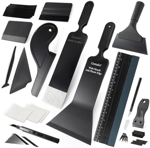 Gomake Window Tint Kit Vinyl Wrap Tool Car Windshield Back Window Tinting Tools with Bulldozer Squeegee Scrubber Paddle,Rubber Blade Scraper,Film Cutter for Car Wrapping,Vinyl Film Installation