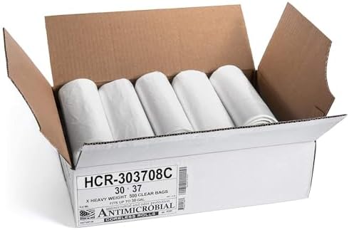 Aluf Plastics 30 Gal Clear Trash Bags, 8 Micron (EQ.), 30" x 37" (500 Pk)