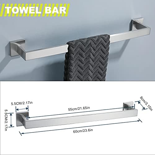Brushed 4-Piece Bathroom Hardware Set Premium Stainless Steel Bath Towel Bar Sets Wall Mounted Square Bathroom Accessories Kit, 23.6 Inch Brushed Nickel