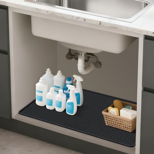 32" x 22" Under Sink Mat for Kitchen Lanstics Under Sink Organizer Black