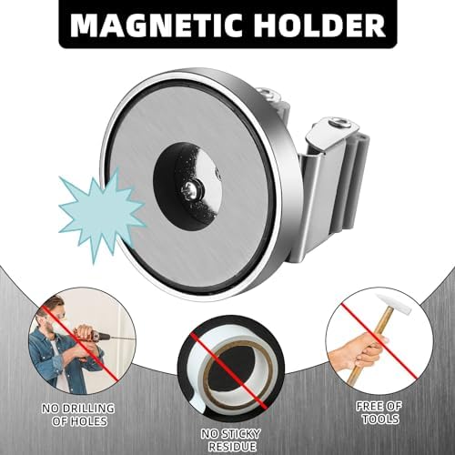 Vercraft 4 Pcs Magnetic Broom Holder Wall Mounted Anti Slip Rack,Silver