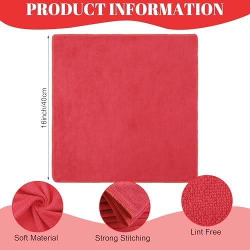 Nuenen Car Microfiber Clean Cloths, Red, 16 x 16 Inch, 60 Pcs