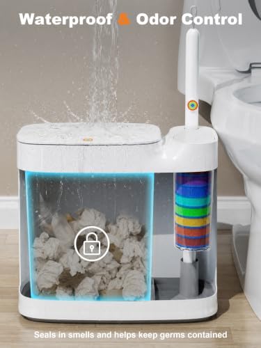 CTIME Bathroom Trash Can and Toilet Brush Set, 42 Disposable Refill Heads