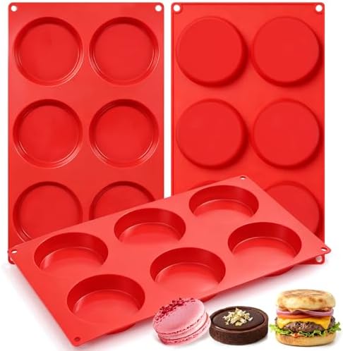CAKETIME Muffin Top Pan, Silicone Egg Molds for Breakfast Sandwiches 3 Inch Round Silicone Baking Molds for Baking English Muffins, Whoopie Pies, Corn Bread, Egg Bites, Cookie, Tarts 3 Pack