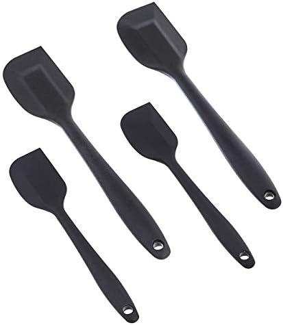 Amazon Basics Non-Stick Heat Resistant Silicone Spatula Set, Dishwasher Safe, BPA Free, Food Grade, 2 Small & 2 Large, Black, Pack of 4
