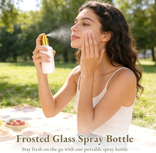 30 Pcs Frosted Glass Spray Bottles - 3.4 oz / 100 ml Refillable Empty Perfume Atomizer, Fine Mist Spray Bottle, Leak-Proof Reusable Containers for Travel, Essential Oils & Liquid Dispensing (Gold)