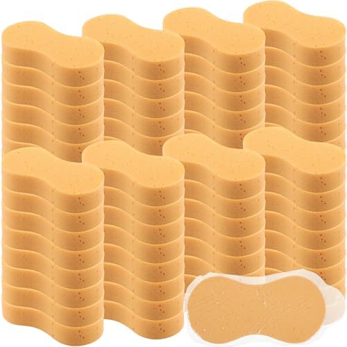 Vesici 60 Pack Car Wash Sponges Large Sponges Bulk Big All-Purpose Scrubber Thick Foam Car Cleaning Supplies for Washing Boat Kitchen Household with Single Vacuum Compressed Packing (Earthy Yellow)