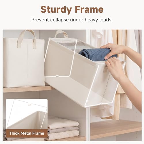 StorageWorks Fabric Storage Bins, Closet Organizer Bins, Beige, 2-Pack
