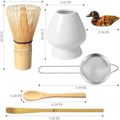 Matcha Whisk Set, Matcha Making Kit Whisk (Chasen Holder), Ceramic Whisk Holder (White), Bamboo Scoop, Powder Starter Sifter, Spoon Japanese Tea Tools For Ceremony Gift