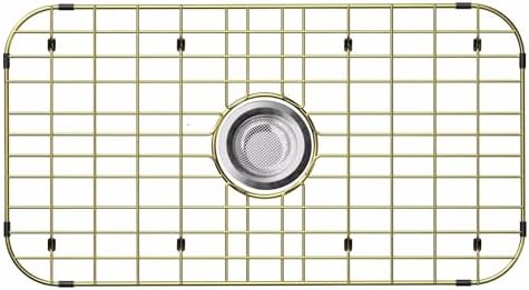 26" x 14" Large Gold Kitchen Sink Grid and Sink Protector, Stainless Steel Sink Rack for Bottom of Kitchen Sink,Centered Drain with Corner Radius, Stainless Steel