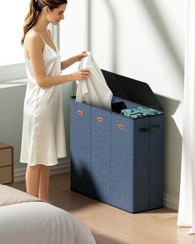 185L Laundry Hamper 3 Section with Lid & Removable Bags