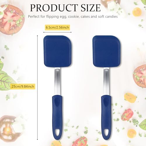 2 Pcs Mini Silicone Cookie Brownie Spatula,Solid Flat,Blue