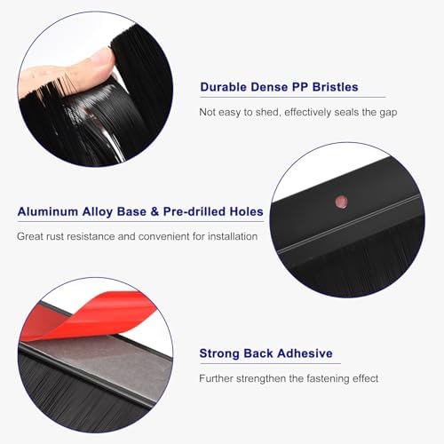 uxcell 2Pcs Door Brush Bottom Sweep H-Shape Aluminum Alloy Base with 3.9-inch PP Brush for Home, Industrial (35-inch L, Black)