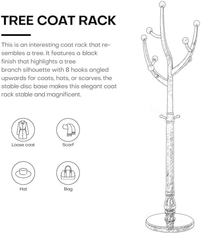 Bekrvio Tree Coat Rack Freestanding with Sturdy Round Base, Black