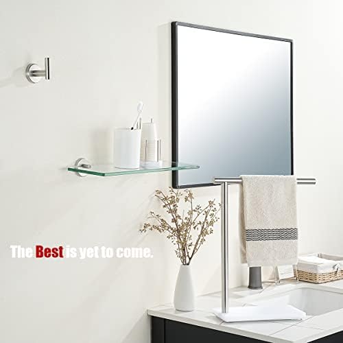 JQK Bathroom Glass Shelf, Tempered Glass Shower Storage 14 by 5 inches, 304 Stainless Steel Brushed Finish Wall Mount, TGS101L14-BN