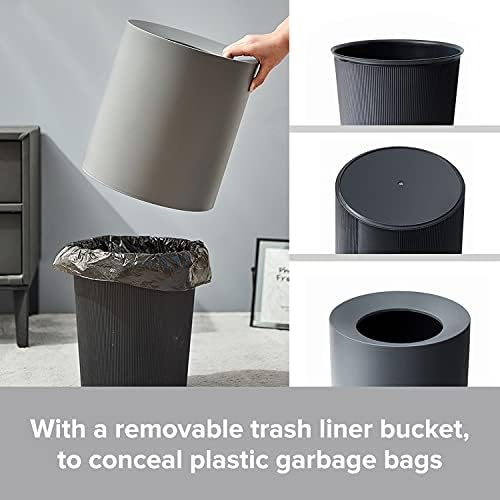Modern Round Waste Basket,2.1Gal/8L Open Top Trash Bin,White Garbage Can with Removable Plastic Bin,Keeps Liner Bag Hidden,Bathroom Garbage Can or Trash Can for Kitchen,Minimalist Office Trash Can
