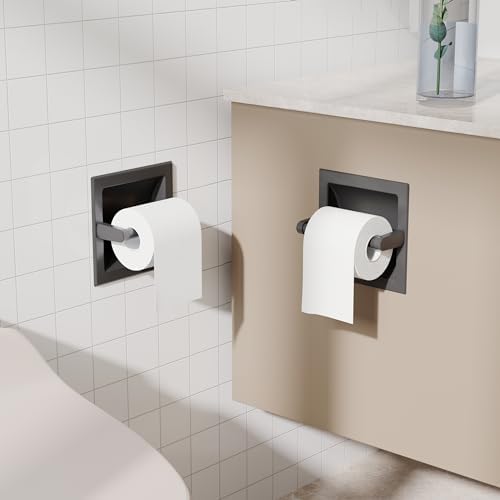 Black Recessed Toilet Paper Holder Wall Mount Stainless Steel 2Pack