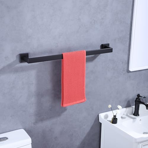 LANC 28-Inch Black Towel Bar for Bathroom Wall Mounted, Heavy Duty Towel Hanger Square Towel Rack SUS304 Stainless Steel Towel Rail Towel Rod Kitchen Lavatory Hand Towel Holder, A8804MB-7P1