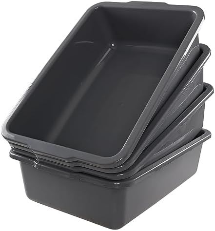 4-Pack 32 L Plastic Bus Tray, Large Commercial Wash Tub Tote Box