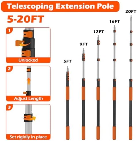 25FT Reach High Ceiling Duster Kits with 5-20FT Adjustable Pole - Includes Extra Long Duster, High Ceiling Duster, Rotatable Window Squeegee & Cobweb Duster for Ceiling Fans and Whole House Cleaning