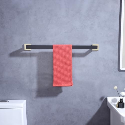 LANC Bath Towel Rack, Matte Black and Gold Towel Rail Bathroom Towel Bar Towel Hanger Square Towel Rod Towel Rail 24-Inche Kitchen Towel Holder Wall Mounted SUS304 Stainless Steel,A8804GK-6P1