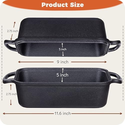 Pre-Seasoned Cast Iron Loaf Pan with Lid, 9x5 Sourdough Pan