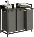 Herture Laundry Hamper with Shelf, Laundry Basket 3 Section, Laundry Sorter with Pull-Out Removable Large Bags and Movable Wheels, Metal Frame, 3 x 15.87 Gallons (60L), Black and Gray PF04XLC