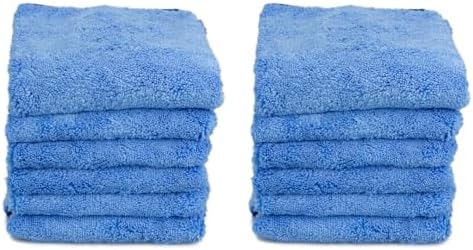 Maxshine 12 Pack Microfiber Towel - Zero Crazy Edgeless (380GSM), Blue with Black Border, 16”x24” - Professional Rinse-Free, Scratch-Free Drying Towels for Cars - Car Detailing