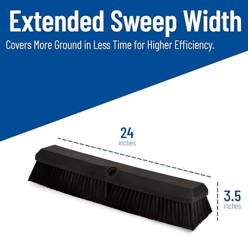 SPARTA Omni Sweep – 24" Heavy Duty Broom Head for Outdoor and Indoor Use, Nonabsorbent Block, Multi-Surface Deck Brush for Garage, Patio, Kitchen, and Concrete, Black, Pack of 12