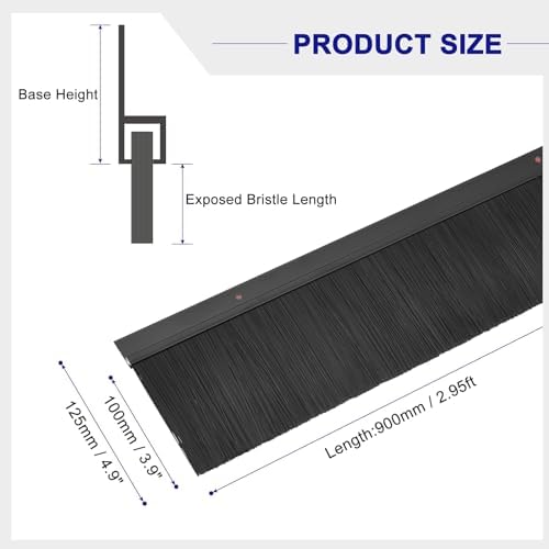 uxcell 2Pcs Door Brush Bottom Sweep H-Shape Aluminum Alloy Base with 3.9-inch PP Brush for Home, Industrial (35-inch L, Black)