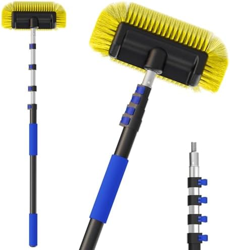 Buyplus 26FT Reach Car Wash Brush with Long Handle, 12-Inch Soft Bristle Head, Truck Wash Brush with 5-20FT Telescoping Pole, Car Washing Brush for Cleaning Car, SUV, RV, Boats, Solar Panels Blue