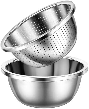 Gulex Colander Stainless Steel 5-quart with Bowls,Strainer for Kitchen(2PC)