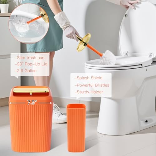 21PCS Bathroom Sets with Shower Curtain and Rugs Bathroom Accessories Set Orange Bathroom Set Complete with Trash Can, Toilet Brush, Qtip Holder & 3PCS Soap Dispenser