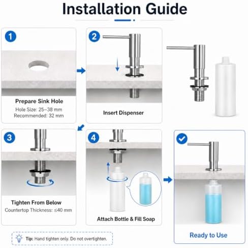 Pristine All-Weather Stainless Steel Soap Dispenser, 17oz Rust-Resistant Kitchen Sink Pump with 120mm Extension Tube, Waterproof Chrome Finish (Brushed Nickel)