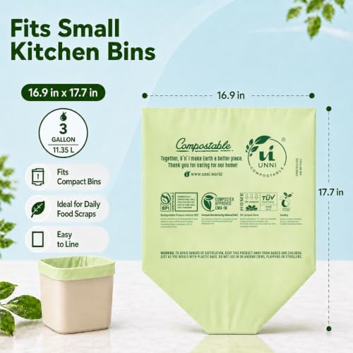 UNNI 3 Gallon Compost Bags for Countertop Bin, 200 CT, Extra Thick 0.71 Mil