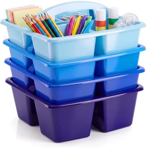 Kathfly 4 Pack Classroom Caddy Organizer with Handle Bulk, Blue