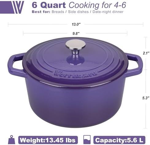 VORRINGARD Enameled Cast Iron Dutch Oven Pot with Lid, for Bread Baking, Round Bread Oven- include Sourdough Bread Baking Supplies Set, 6QT, Purple