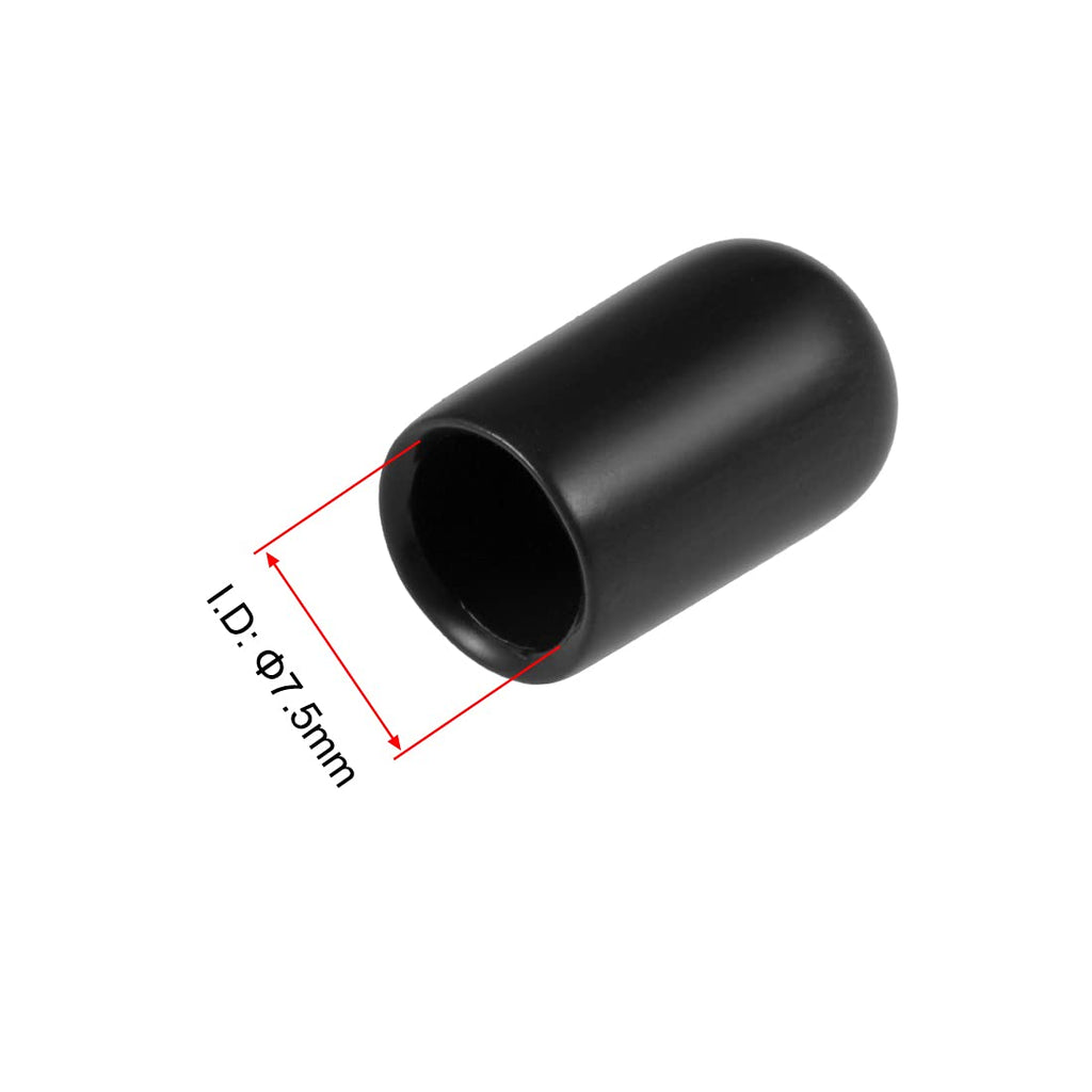 20pcs Rubber End Caps 7.5mm ID Vinyl Round Tube Bolt Cap Cover Thread Protectors Black (20 Count)