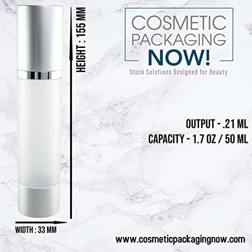 Cosmetic Packaging Now! Luxe Airless Bottle, Clear Airless Bottles w/Matte Silver Cap, Multi-Pack Bundle (50 ML, 6 Pack)