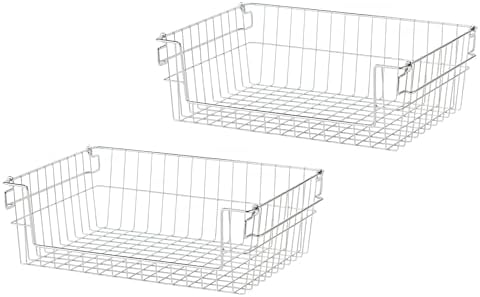 TRINITY 2-Pack Stackable Metal Wire Storage Baskets With Handles, EcoStorage Chrome, 19 Inches