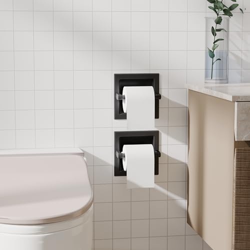 Black Recessed Toilet Paper Holder Wall Mount Stainless Steel 2Pack
