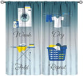 JESTRONRY Laundry Room Blue Theme Curtains,Simple Drawn Wash Dry Fold Repeat Decor Print Fabric Window Treatments Kitchen Bathroom Curtain, Home Decor Rod Pocket Window Drapes 72x63 Inch Blackout