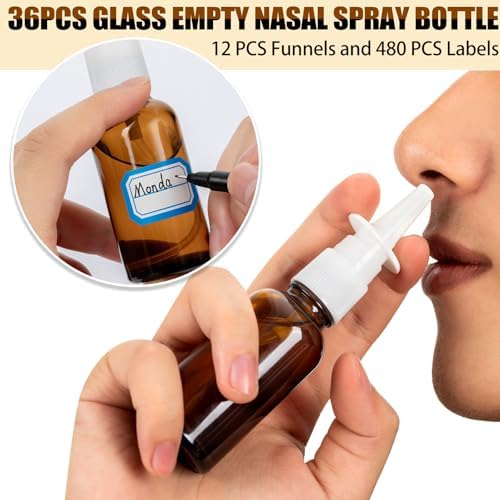 60 Pcs Nasal Spray Bottle Glass Empty Refillable, 30ML/1OZ