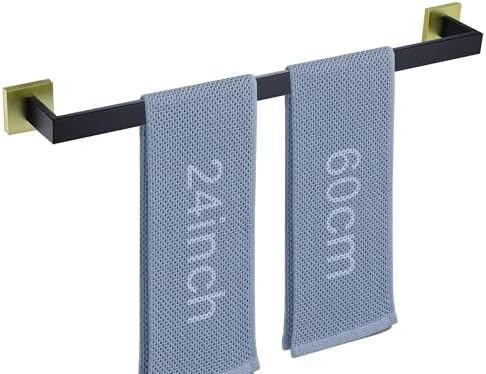 LANC Bath Towel Rack, Matte Black and Gold Towel Rail Bathroom Towel Bar Towel Hanger Square Towel Rod Towel Rail 24-Inche Kitchen Towel Holder Wall Mounted SUS304 Stainless Steel,A8804GK-6P1